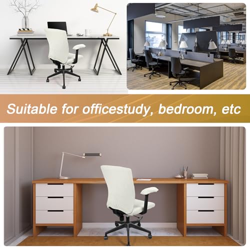 Stretchable Office Chair Covers Set with Armrest Pads - XL Cream White