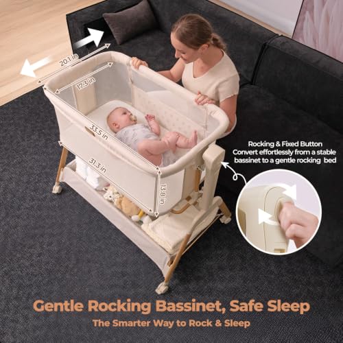 3-in-1 Baby Bassinet Bedside Sleeper - Portable Rocking Crib with Mattress