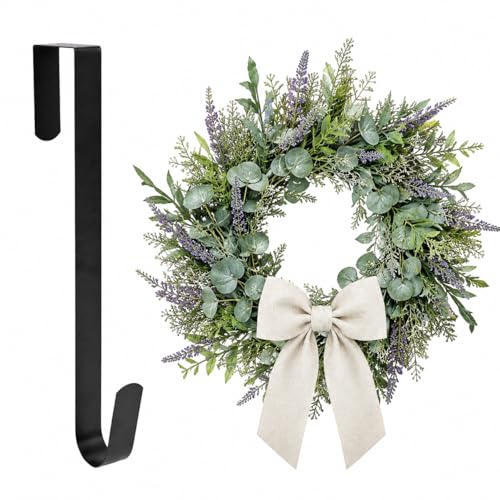Sattiyrch 15 Inch Over The Door Wreath Hanger Black Hook For Front Door