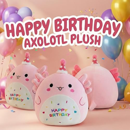 Pink Axolotl Birthday Plush Toy - 8-Inch Soft Stuffed Animal Pillow