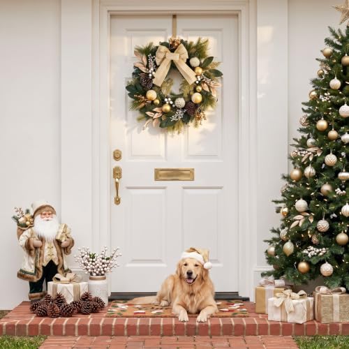 DecorbyHannah 20-Inch Modern Gold & White Prelit Christmas Door Wreath with Lights