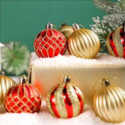 Christmas Tree Ornaments Set - 30 Red & Gold Shatterproof Balls 60mm