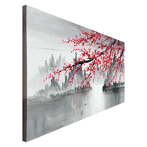 Hand-Painted Plum Blossom Oil Painting Black and White Canvas Wall Art