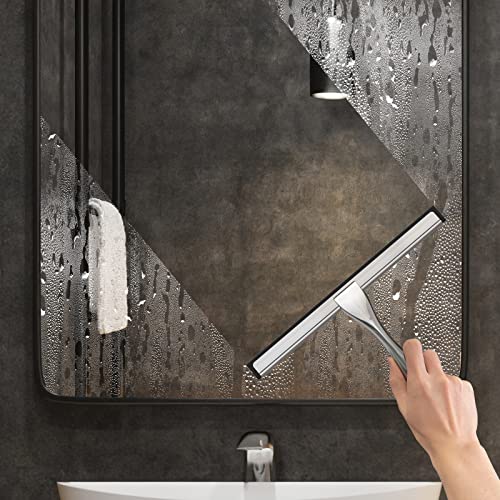 Docrok 10-Inch Stainless Steel Shower Squeegee with Hooks for Glass Doors