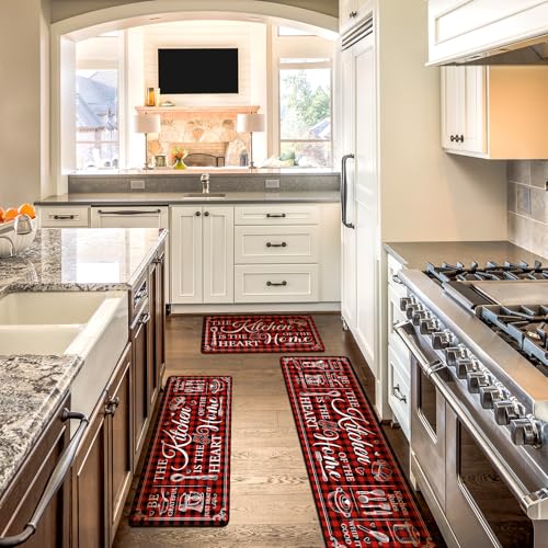 3-Piece Farmhouse Kitchen Rug Set, Non-Slip Red Mats for Floor & Home Decor