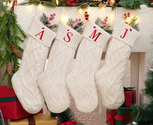 Personalized 18-Inch Cable Knit Christmas Stocking with Embroidered Initial