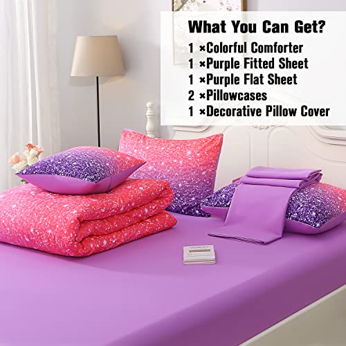 6-Piece Twin Comforter Set - Pink Purple Galaxy Bed in a Bag