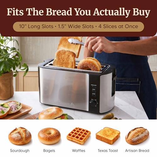 4-Slice Long Slot Stainless Steel Toaster with Built-In Warming Rack