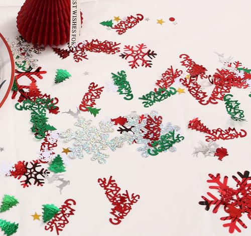 KALOR Christmas Snowflake and Merry Letter Confetti - Red & Green, 60g Holiday Table Decor