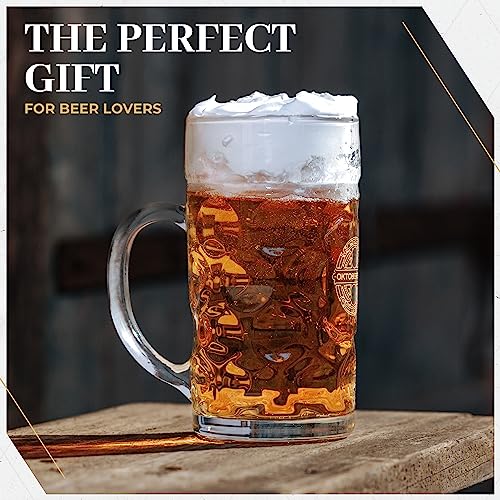 German Oktoberfest Beer Stein Mug 1L - Authentic Bavarian Glass Steins for Beer