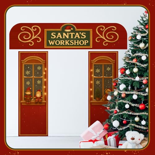 Santa’s Workshop Door Cover Set - 3 Pcs Christmas Party Decor