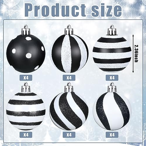 24-Piece Black and White Christmas Ball Ornaments - 2.36-Inch Shatterproof