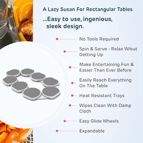 Light Gray Expandable Lazy Susan Turntable for Rectangular & Oblong Tables - Patented Design