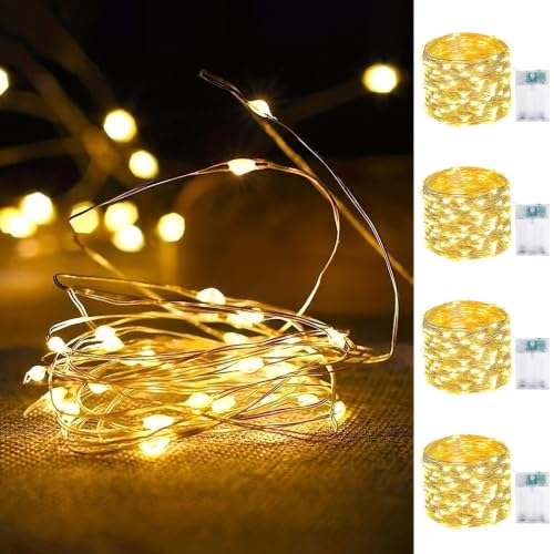 EXF 4 Pack Battery Operated Fairy Lights 16FT 50 LED Warm White String Lights
