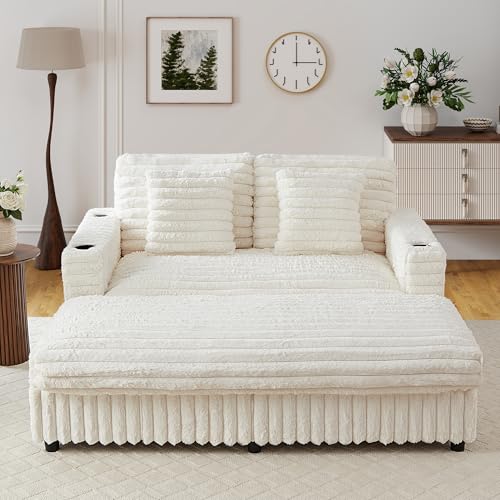 Oversized Faux Fur Chaise Lounge with Charging Station and Cup Holders