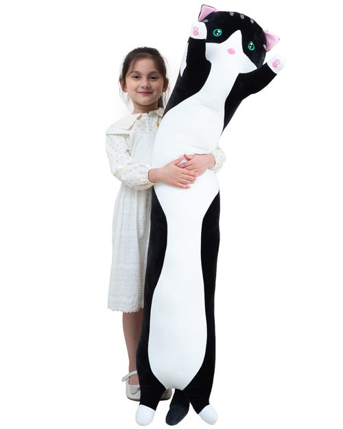 Giant Cat Pillow Plush Cartoon Kitty Sleeping Hugging Pillow, Cuddly Soft Long Kitten Body Pillow Doll Cat Cushion Toy for Kids Girlfriend (Black, 70cm/ 27.55inch)