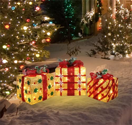 GLOWNOVA Ultra-Large 15x13x10.5 Inch Christmas Lighted Gift Boxes Set of 3 with 91 LEDs