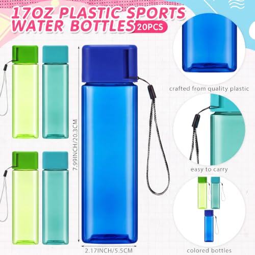 Bulyoou 60 Pcs Bulk Backpack & Water Bottle Set with Square Bottles - Green, Lake Blue, Royal Blue