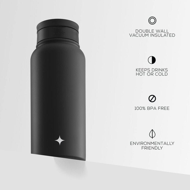 JoyJolt Triple Insulated Water Bottle with Straw Lid AND Flip Lid! 32oz Large Water Bottle, 12 Hour Hot/Cold Vacuum Insulated Stainless Steel Bottle. BPA-Free Leakproof Water Bottles - Thermos Bottle