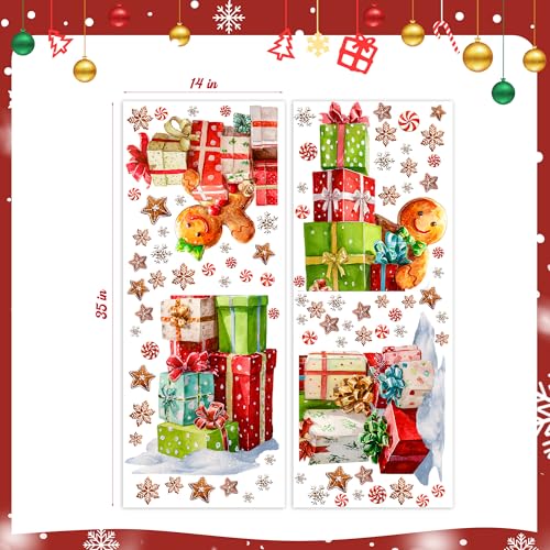 Pawliss 2-Pack Extra Large Window Clings Gift Boxes Gingerbread Man Snowflakes