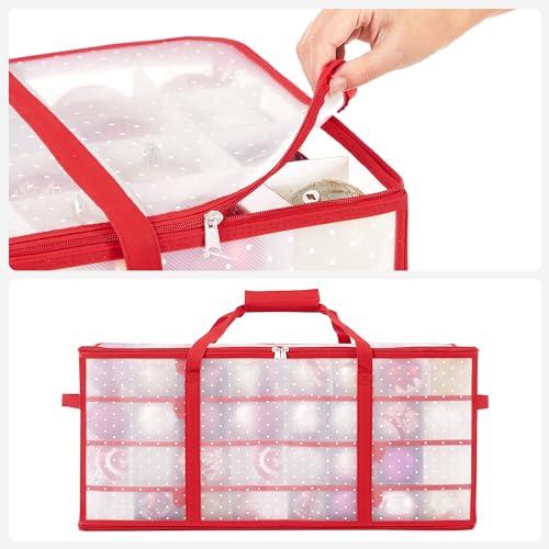 SONGMICS Cherry Red Large Christmas Ornament Storage Boxes Set of 2 - 256 Slots