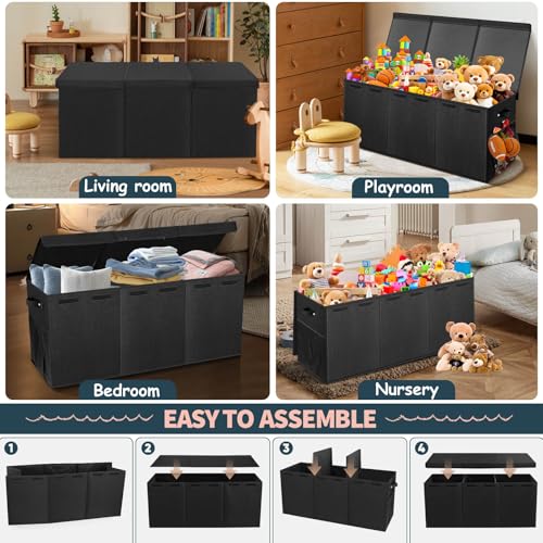 Extra Large Toy Box with Lids & Dividers - Collapsible Storage Bin, Black