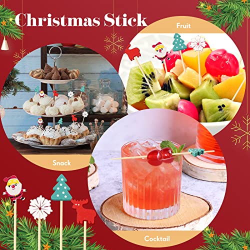 Christmas Cocktail Picks 100 Pcs Santa Snowflake Reindeer Tree Decorations