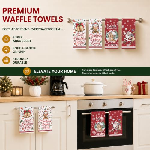 ZHAMEN 4 Pcs Christmas Kitchen Towels - Soft Absorbent Waffle Hand Towels (Multi 1663)