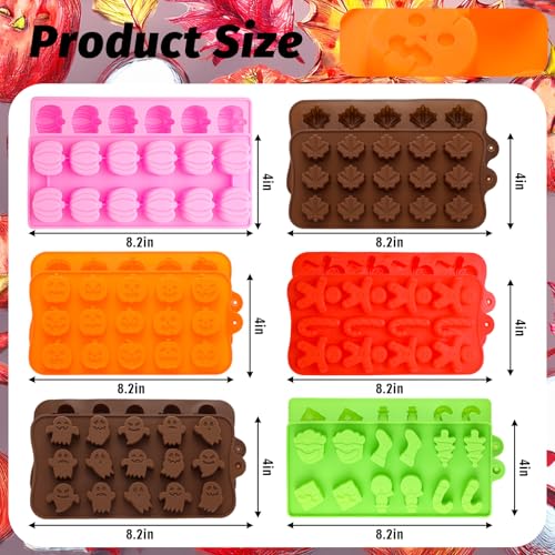 Seasonal Silicone Chocolate Molds 6-Piece Set: Pumpkin, Ghost, Maple Leaf for Halloween Christmas