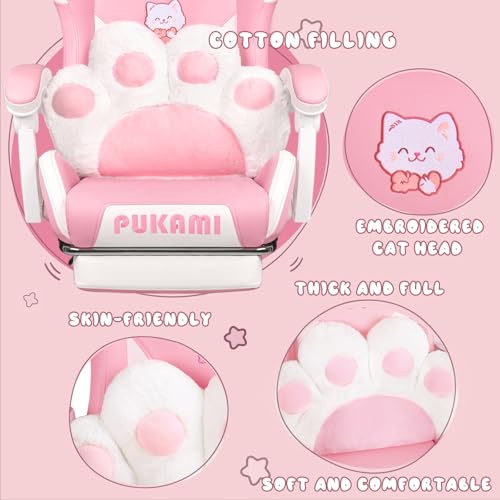 Kawaii Pink Gaming Chair with Cat Ears, Footrest and Lumbar Support
