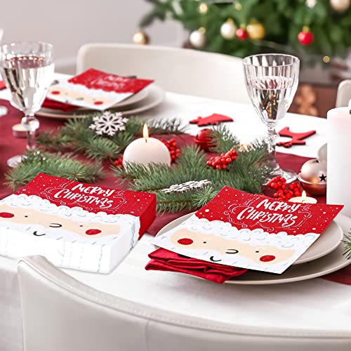 Whaline 100 Pack Merry Christmas Santa Napkins 6.5x6.5in Red/White 2-Ply Disposable Party Napkins