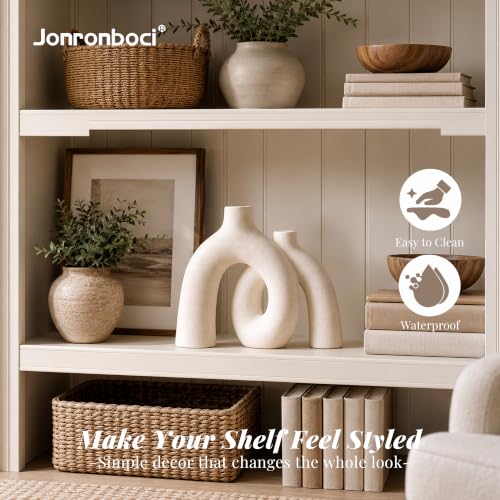 Matte Ceramic Hug Donut Vase Set - Modern Boho Home Decor (Cream White)