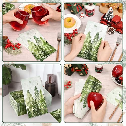 Christmas Disposable Paper Napkins 3-Ply Watercolor Cedar Snowflake 100 pcs