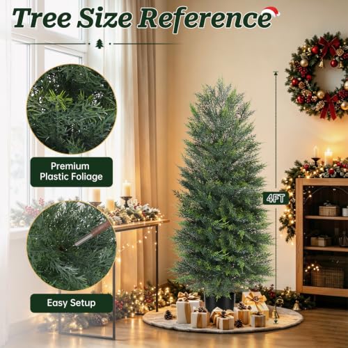Dark Green 4FT Artificial Cypress Topiary Trees with Pots - Set of 2 Outdoor Decor