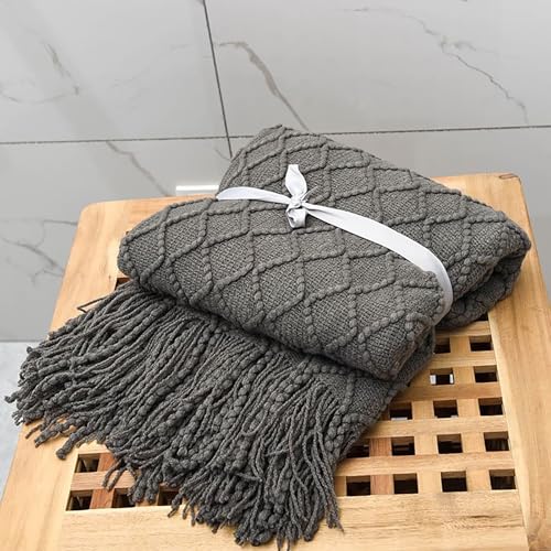Grey Knit Bed Runner with Tassels (102 x 24 In) for King & Queen Beds