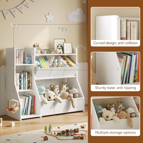 Kids Toy Storage Organizer with 3-Tier Bookshelf and Removable Bins