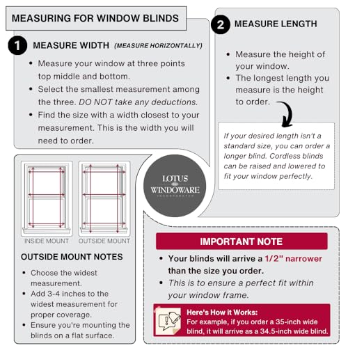 Cordless Mini Blinds 1" Vinyl Slats 35" Wide x 48" Long - White