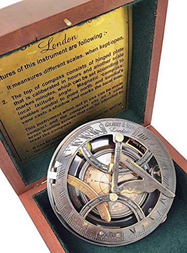 5-Inch Vintage Brass Sundial Compass in Handcrafted Rosewood Gift Box