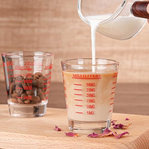 BCnmviku 2 Pack Red 2oz Measuring Shot Glasses for Liquor Espresso & More