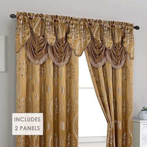 Jacquard Curtain Panel Set with Valance - 54" x 84" (Set of 2) - Taupe