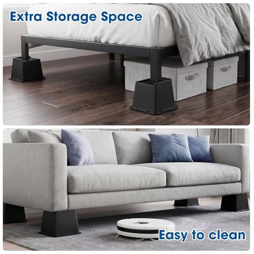 Heavy-Duty L-Shaped Bed Risers - 2 to 6 Inch Height, 4 Pack