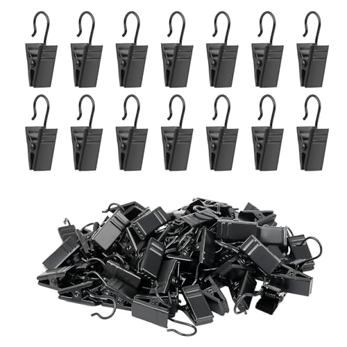 100 Pack Black Curtain Clips with Hooks, Heavy-Duty Stainless Iron Hangers