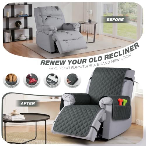 Waterproof Recliner Chair Cover, 22" Reversible Protector with Pockets
