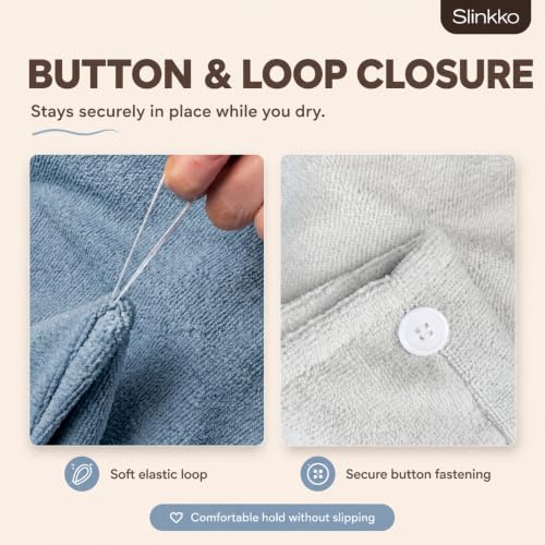 Slinkko Microfiber Hair Towel Wrap Blue & Grey - Quick Dry, Soft & Lightweight