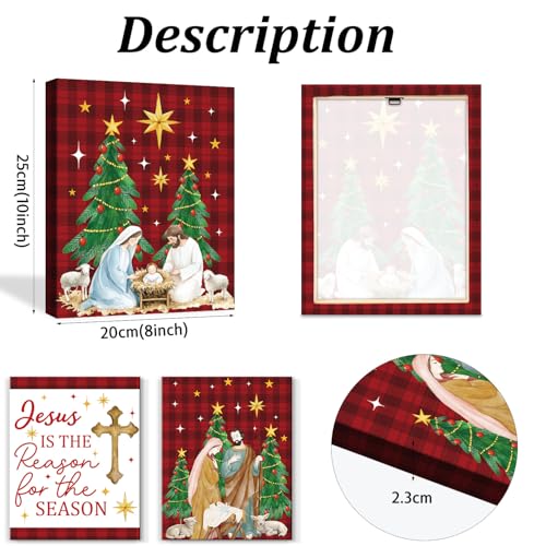 TOARTi 8x10 Inch Framed Christmas Nativity Scene Canvas Wall Art Set - Birth of Jesus Religious Decor