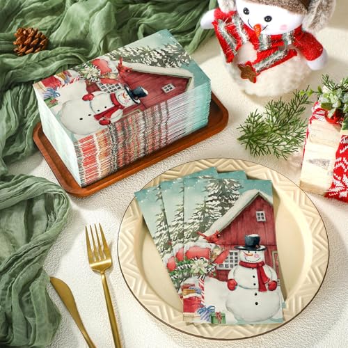 Sinmoe Vintage Snowman Disposable Paper Guest Napkins Christmas Holiday 200 Pack
