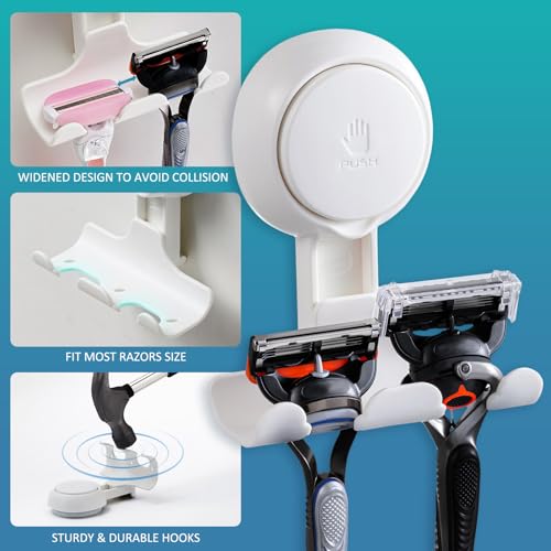 2-Pack Powerful Suction Cup Razor Holder for Shower - No Drill Wall Mount
