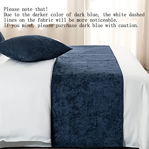 AMBERIS Soft Chenille Bed Runner - Dark Blue Modern Decorative Bed Scarf