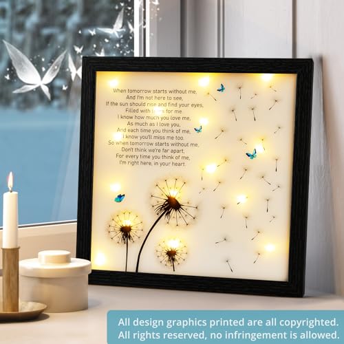LED Memorial Shadow Box Sympathy Gift with Dandelion Print 11x11