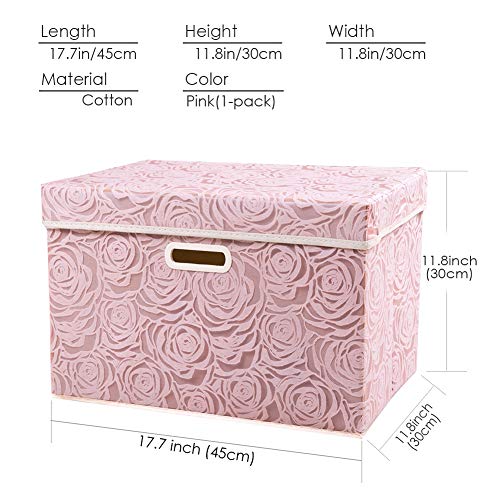 Collapsible Storage Bin with Lid Fabric Cube Organizer Pink